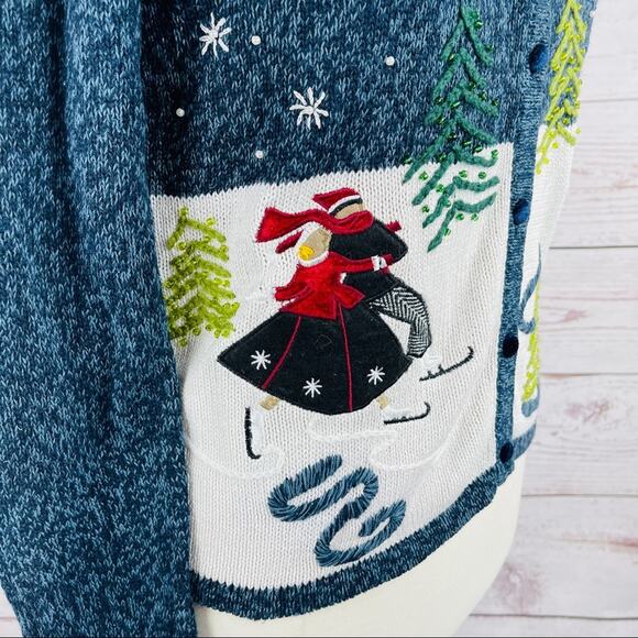 Reference Point winter scene cardigan snow ice skating skaters - Picture 8 of 13